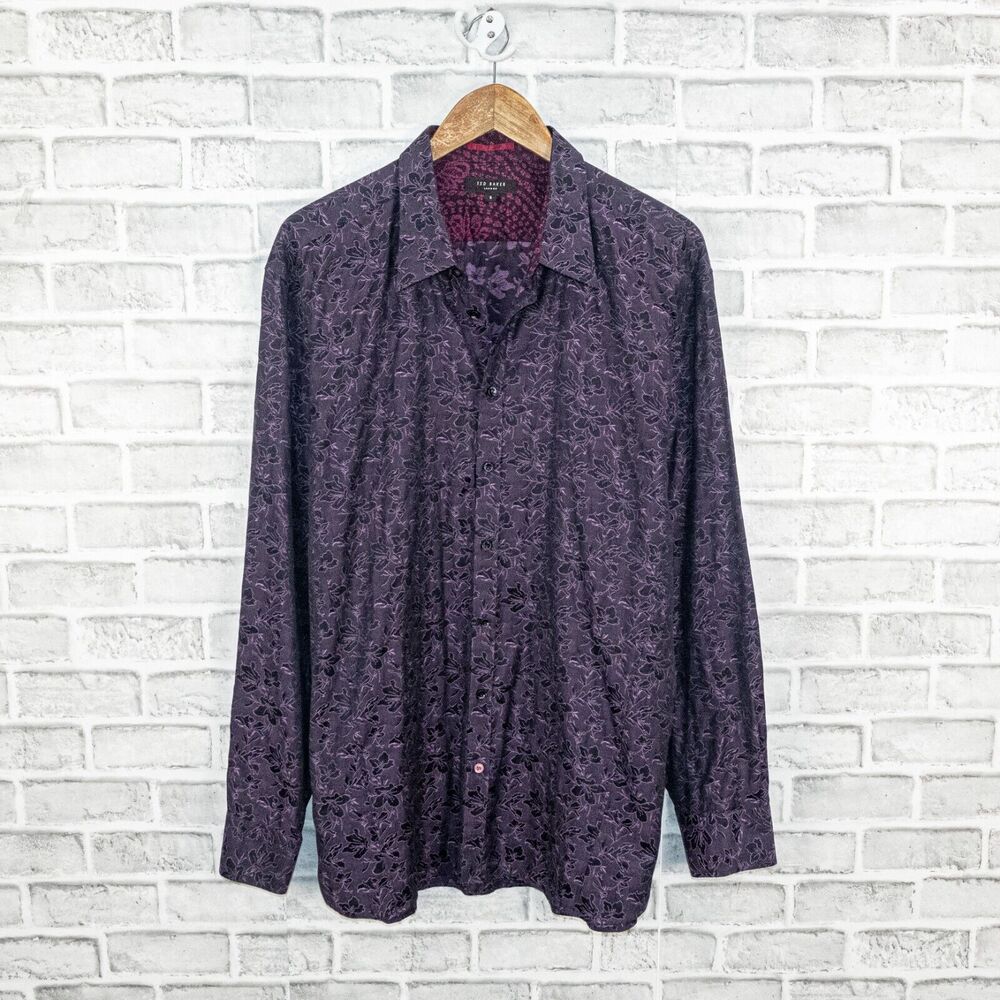 TED BAKER Purple Jacquard Floral Button up Shirt Purple size 6